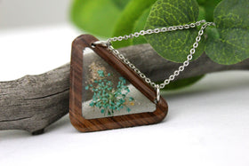Walnut Wood Pendant with Cremation Ash and Flowers