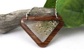 Walnut Wood Pendant with Cremation Ash and Flowers