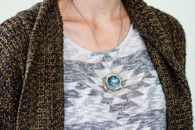 Caged Glass Galaxy Necklace with Two Opals - Cremation Jewelry