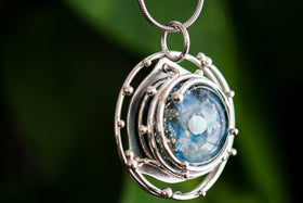 Caged Glass Galaxy Necklace with Two Opals - Cremation Jewelry