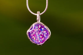 Silver and Crushed Opal Necklace with Cremation Ash