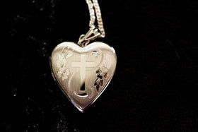 Sterling Silver Heart Locket with Cross