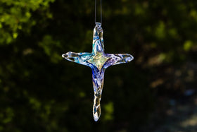 Dichroic Cross Suncatcher with Infused Cremains