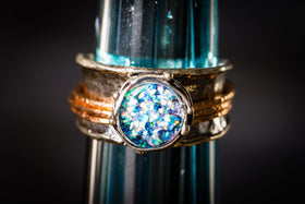 silver and opal ring with cremation ash