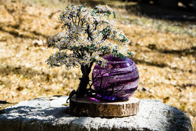 White Dogwood Tree of Life and Sparkle Swirl Orb with Infused Ash
