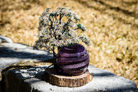 White Dogwood Tree of Life and Sparkle Swirl Orb with Infused Ash