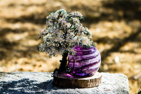 White Dogwood Tree of Life and Sparkle Swirl Orb with Infused Ash