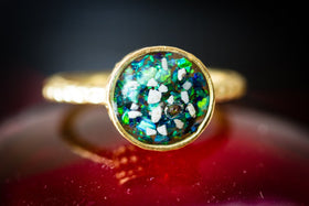 Textured 14K Gold Plated Cup Ring with Cremation Ashes and Crushed Opal