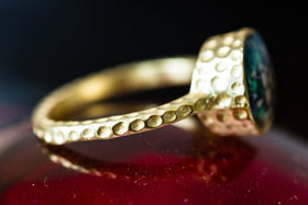 Textured 14K Gold Plated Cup Ring with Cremation Ashes and Crushed Opal