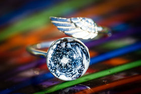 sterling silver guardian angel ring with cremation ash