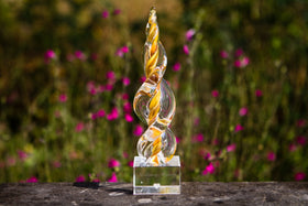 Twisted Flame with Cremains and Engraved Glass Base