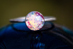 Opal Heart Silver Ring with Real Opal Heart and Cremation Ash