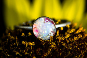 Opal Heart Silver Ring with Real Opal Heart and Cremation Ash