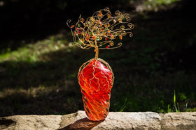 Golden Mountain Spire Tree of Life with Swarovski Crystals and Cremains