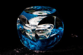 glass cube paperweight with cremation ash