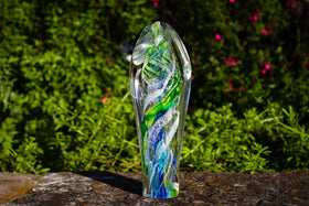 glass pillar with cremation ash