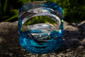 Cube Glass Paperweight with Cremation Ash