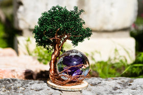Pale Ponderosa Tree Of Life with Snowfall Orb with Cremains