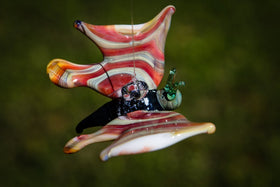 Amber and Coral Glass Butterfly with Infused Cremation Ash