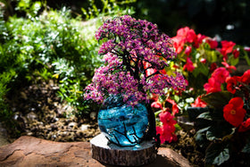 Pink Dogwood Tree of Life and Teal and Turquoise Glimmer Orb