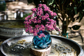 Pink Dogwood Tree of Life and Teal and Turquoise Glimmer Orb
