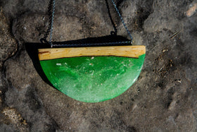 Wood and Crystal Resin Half Crescent Pendant