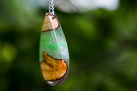 Wood and Crystal Resin Teardrop Pendant