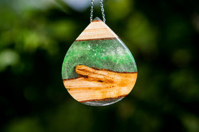 Wood and Crystal Resin Teardrop Pendant