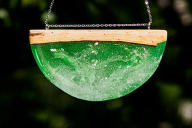 Wood and Crystal Resin Half Crescent Pendant
