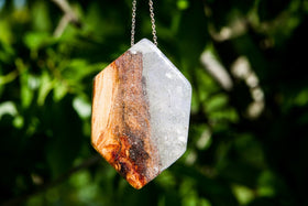 Wood and Crystal Resin Hexagon Pendant