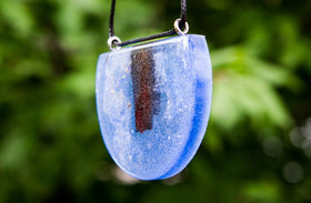 Wood and Crystal Resin Semi-Circle Pendant