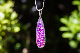 Long Silver and Crushed Opal Necklace with Cremation Ash