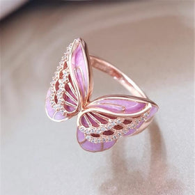 Pink Butterfy Angel Sympathy Ring .925 Silver
