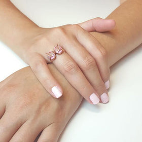 Pink Butterfy Angel Sympathy Ring .925 Silver