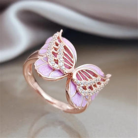 Pink Butterfy Angel Sympathy Ring .925 Silver