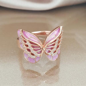Pink Butterfy Angel Sympathy Ring .925 Silver