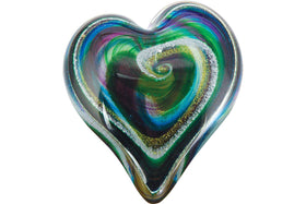 giant glass heart with cremains blue green gold