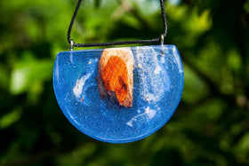 Wood and Crystal Resin Semi-Circle Pendant