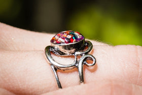 Silver Circle Ring with Cremation Ashes and Crushed Opal