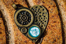 Steampunk Gear Pendant Cremation Ash Cabochon