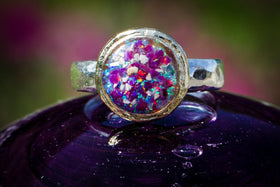 Two Tone Ring with Cremation Ashes and Crushed Opal