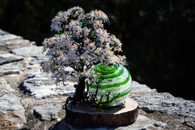 White Dogwood Tree of Life and Sparkle Swirl Orb with Infused Ash