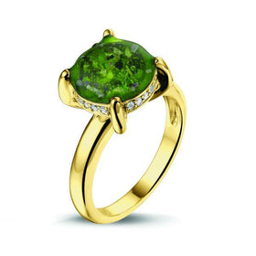 Pronged Yellow Gold Ring with Diamonds and Cremation Ash