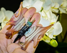 Amber Glass Butterfly with Infused Cremation Ash