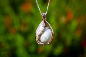 Rose Gold Plated Silver Angel Tear Pendant with Cremation Ash Infused 16mm Marble