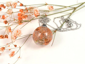 Ball Pendant with Pale Orange Baby's Breath Flowers and Infused Cremains
