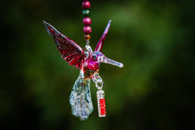 Beautiful Glass Hummingbird with Sterling Silver Keepsake Vial
