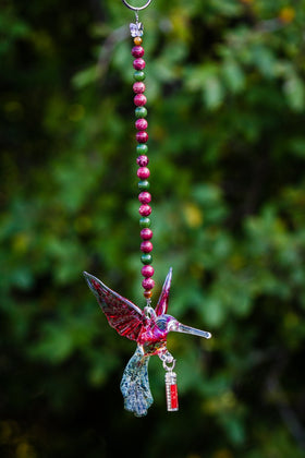 Beautiful Glass Hummingbird with Sterling Silver Keepsake Vial
