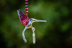 Beautiful Glass Hummingbird with Sterling Silver Keepsake Vial