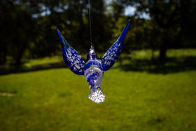 Blue  Glass Hummingbird with Infused Ash